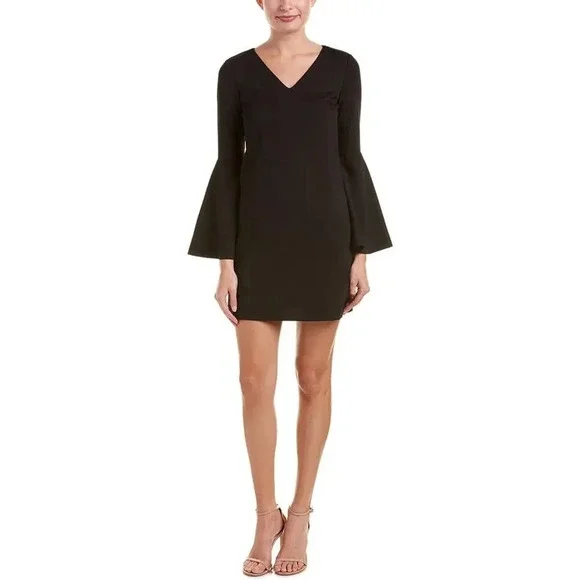 CeCe Lizzie Bell Sleeve Sheath Dress Rich Black Size 8 NWT - Picture 1 of 9